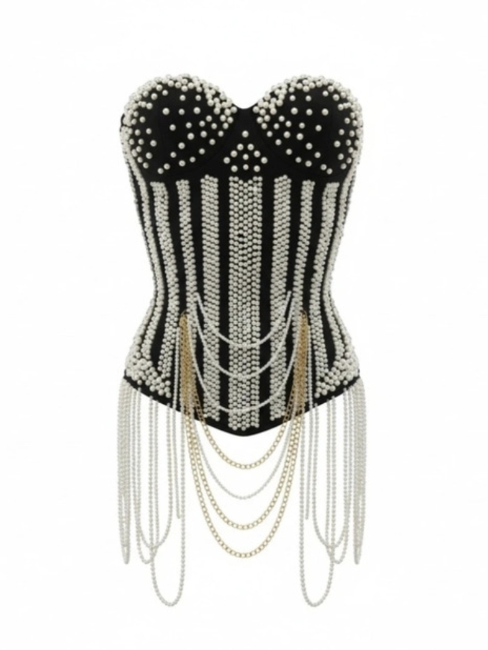 Beaded Chain Fringe Corset in Black & White